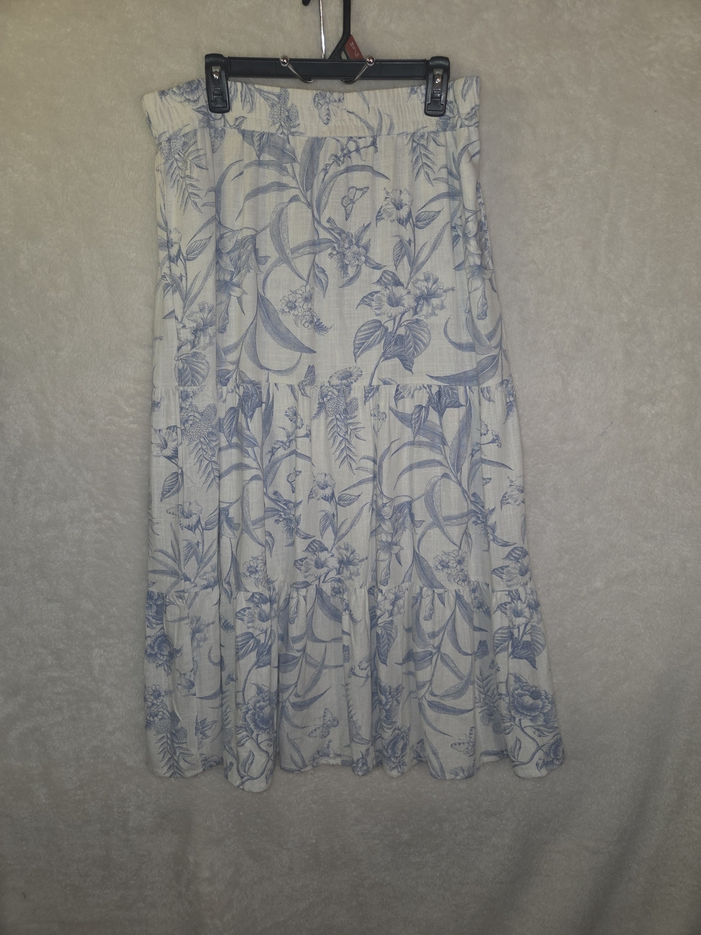 Haver & Blair Blue White Floral Tiered Maxi Skirt Cottagecore Vacation Sz L